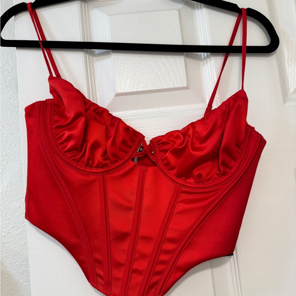 NWT Elegant Red Satin Corset Top by White Fox